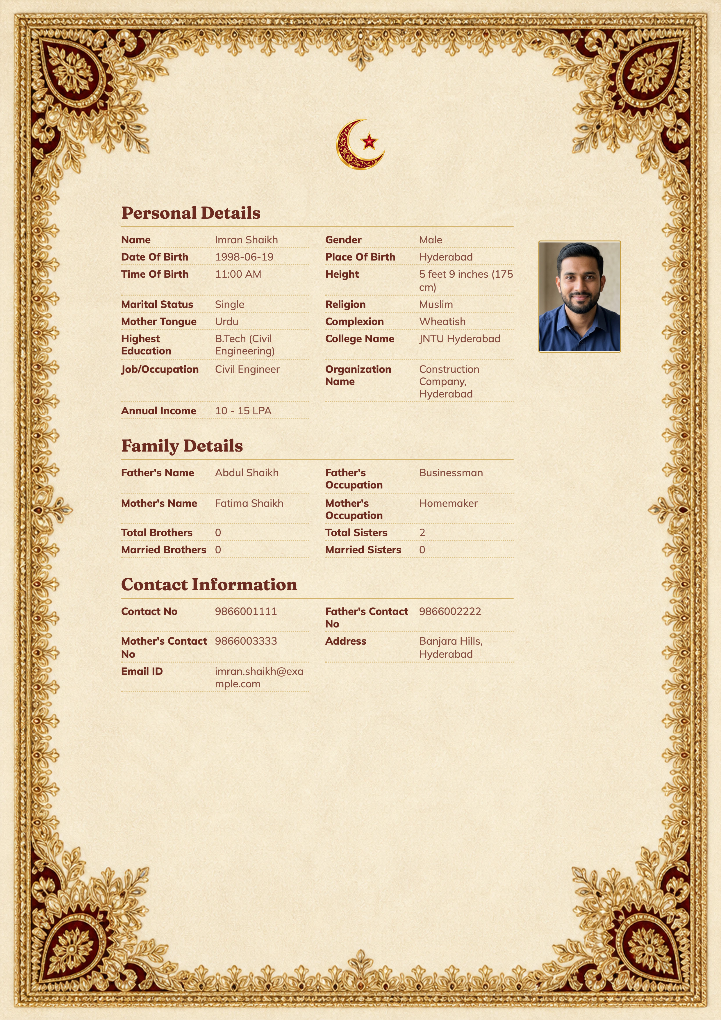 Imran Shaikh · 28 · Civil Engineer · Hyderabad · Zari