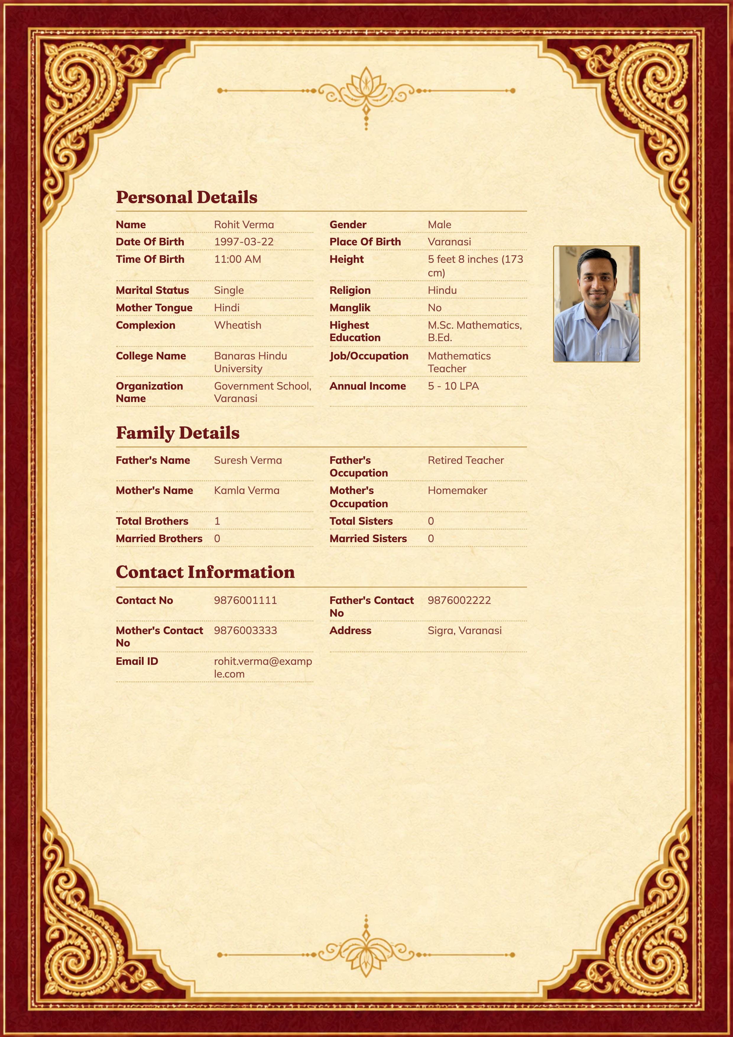 Rohit Verma · 29 · Mathematics Teacher · Varanasi · Traditional