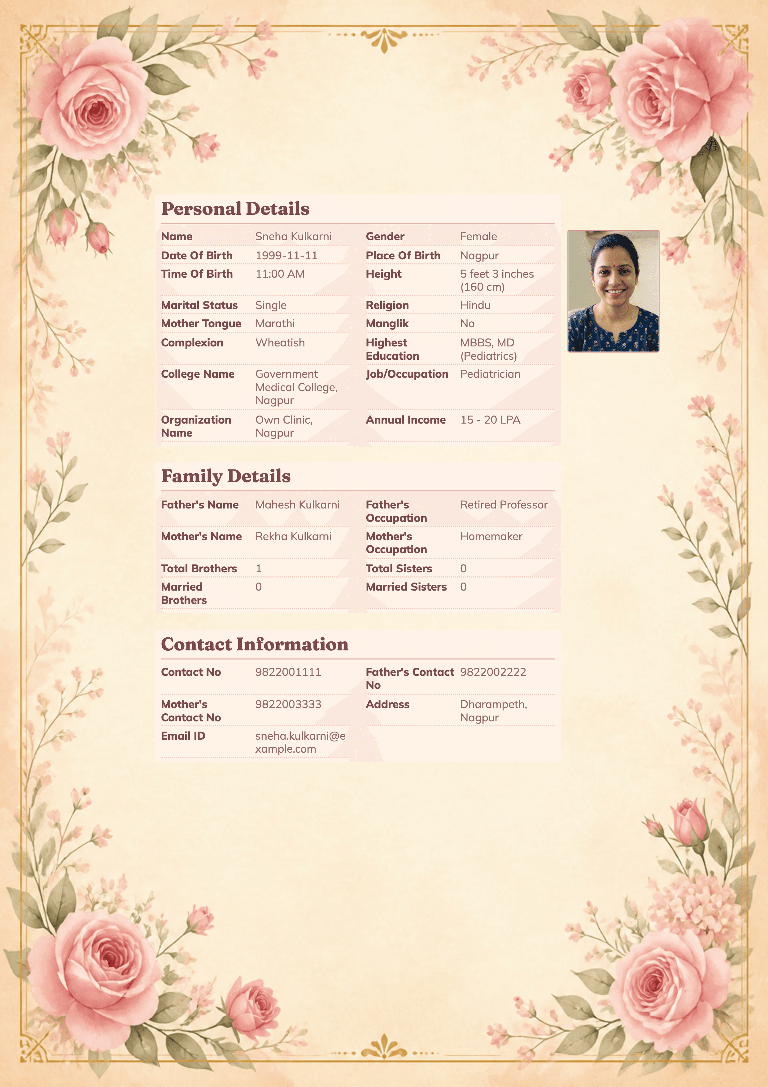 Sneha Kulkarni · 26 · Pediatrician · Nagpur · Gulaab