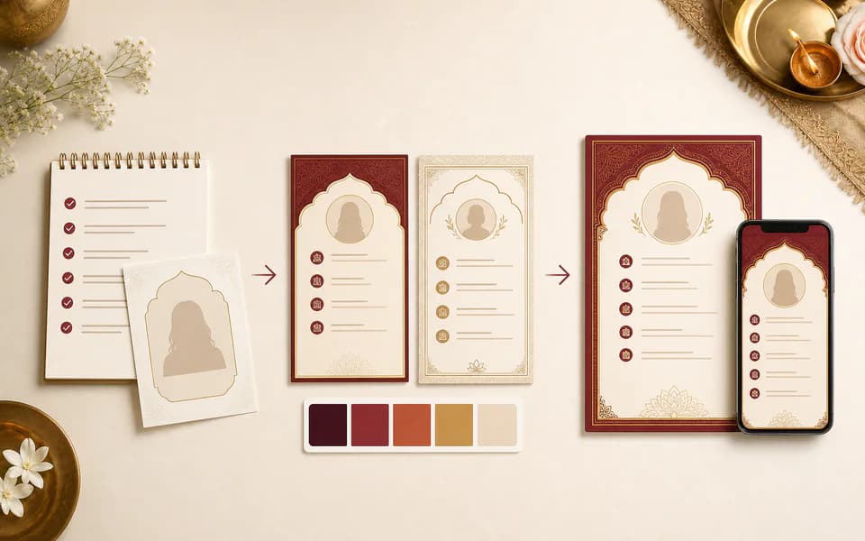 Three-step marriage biodata process from checklist to design and phone-ready page